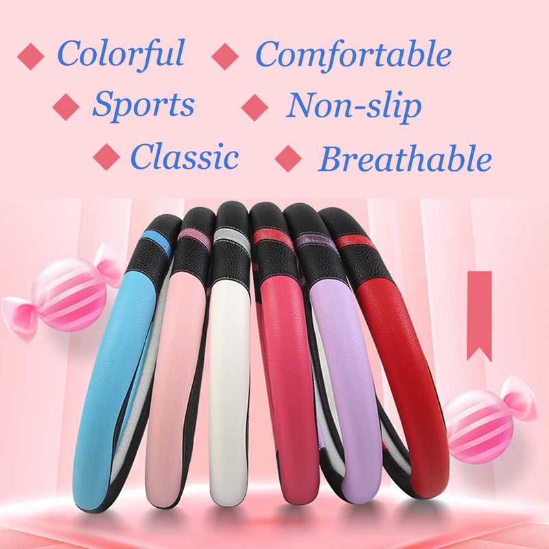 Cxtiy Universal Leather Steering Wheel Cover for Women Steering Wheel Cover for Car 15 inch (Rose) - Image 4